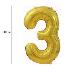 Zlatý trblietavý fóliový balón číslo 3, 86 cm 