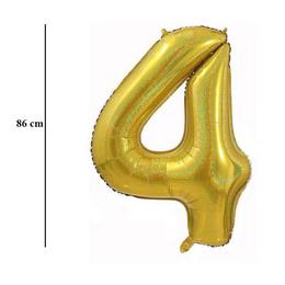 Zlatý trblietavý fóliový balón číslo 4, 86 cm 
