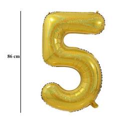 Zlatý trblietavý fóliový balón číslo 5, 86 cm 