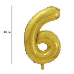 Zlatý trblietavý fóliový balón číslo 6, 86 cm 