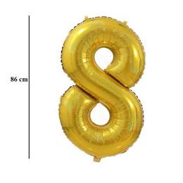 Zlatý trblietavý fóliový balón číslo 8, 86 cm 