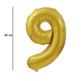 Zlatý trblietavý fóliový balón číslo 9, 86 cm 